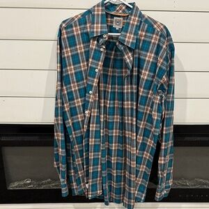 Cinch Teal and White Plaid Casual Shirt